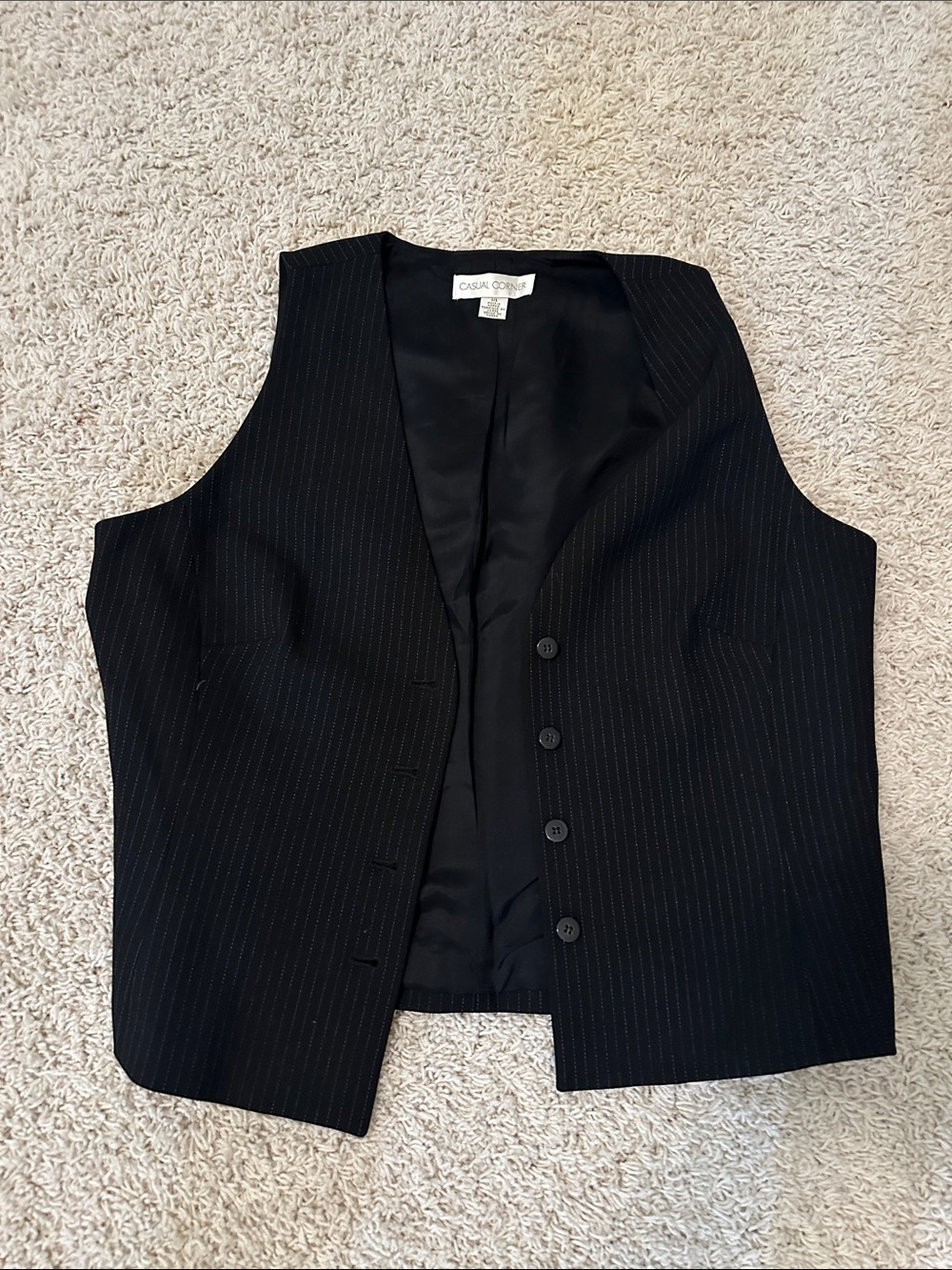 Casual Corner Black Pinstripe Button Vest